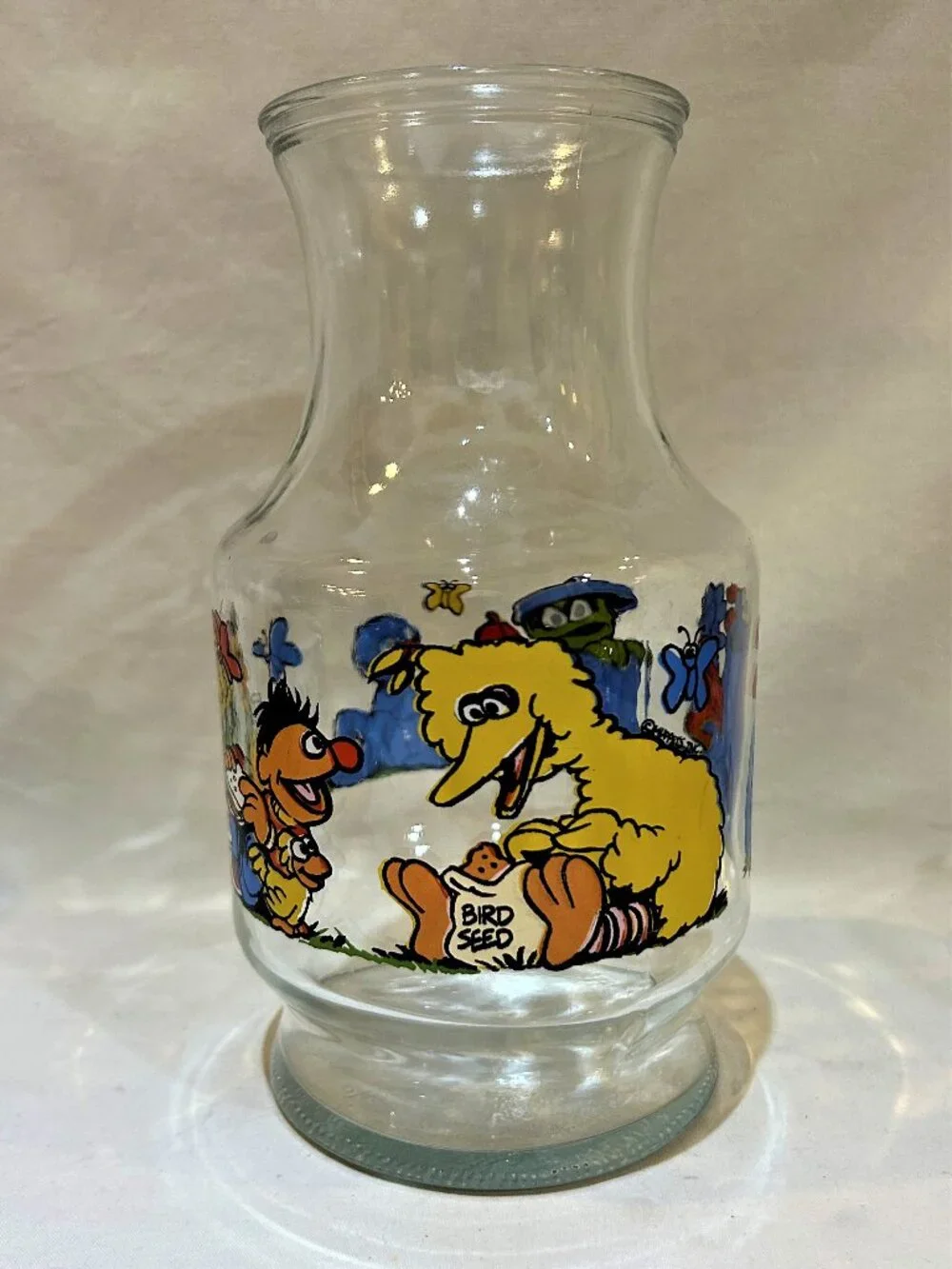 Vintage Sesame Street Glass Carafe Glass Lemonade Juice Pitcher Carafe